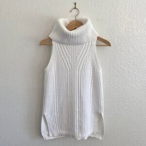Banana Republic Cable Knit Turtleneck Tunic Sweater Sleeveless Off-White Small